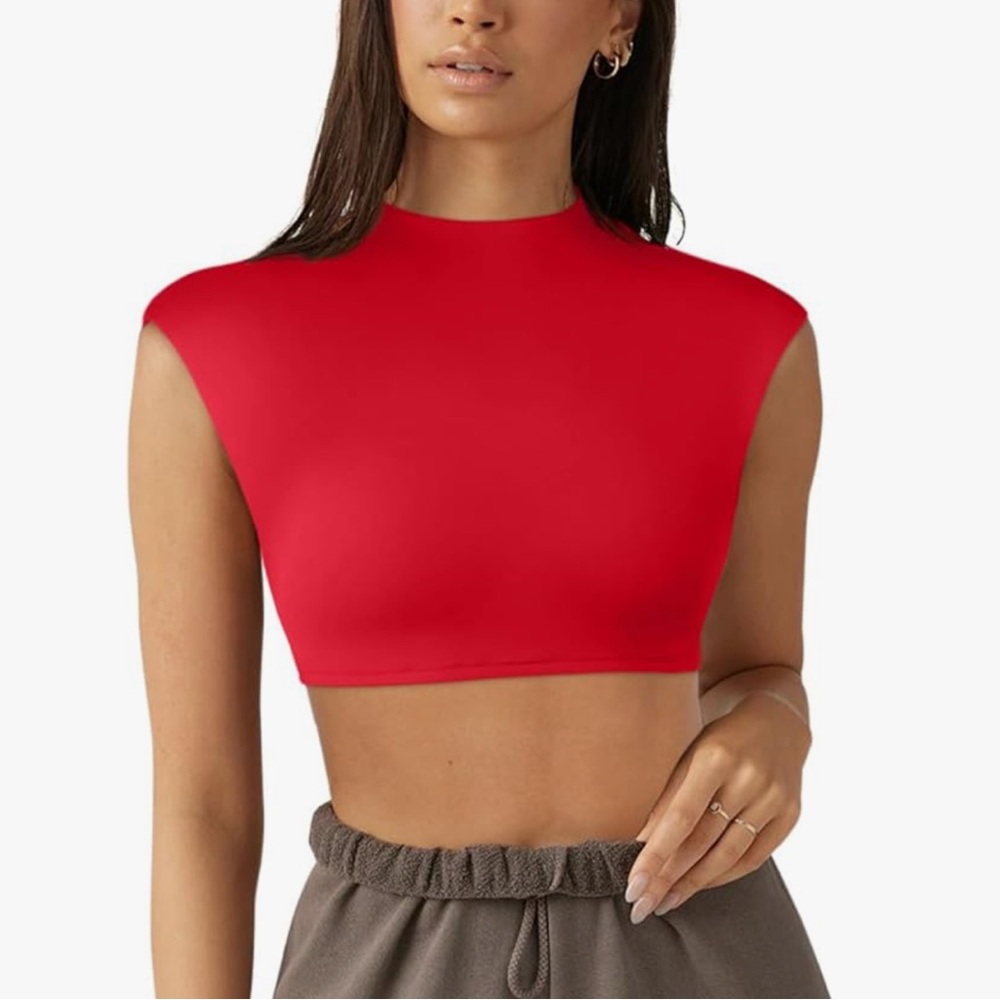 ReoRia Red, Black, White Fitted Sleeveless Crop Top
